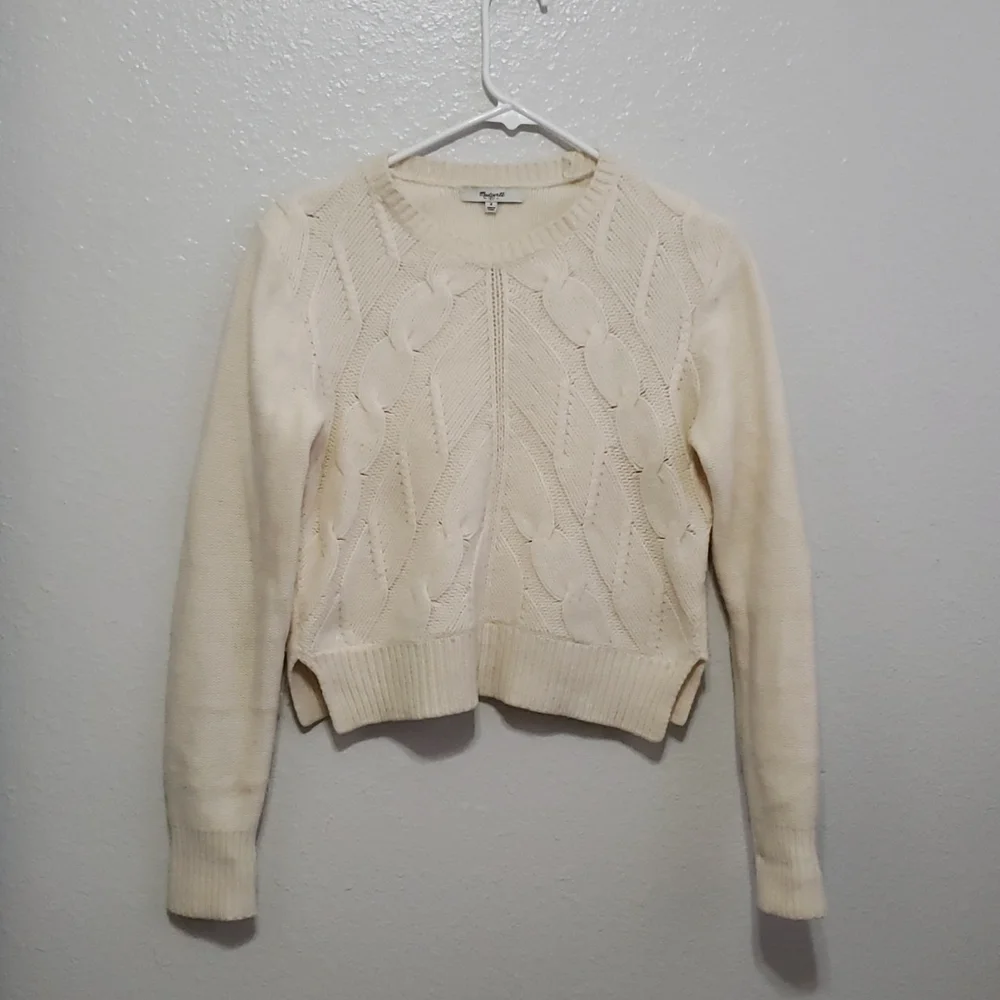 Madewell Women Cream Chevron Merino Knit Crop Long Sleeve Pullover Size S